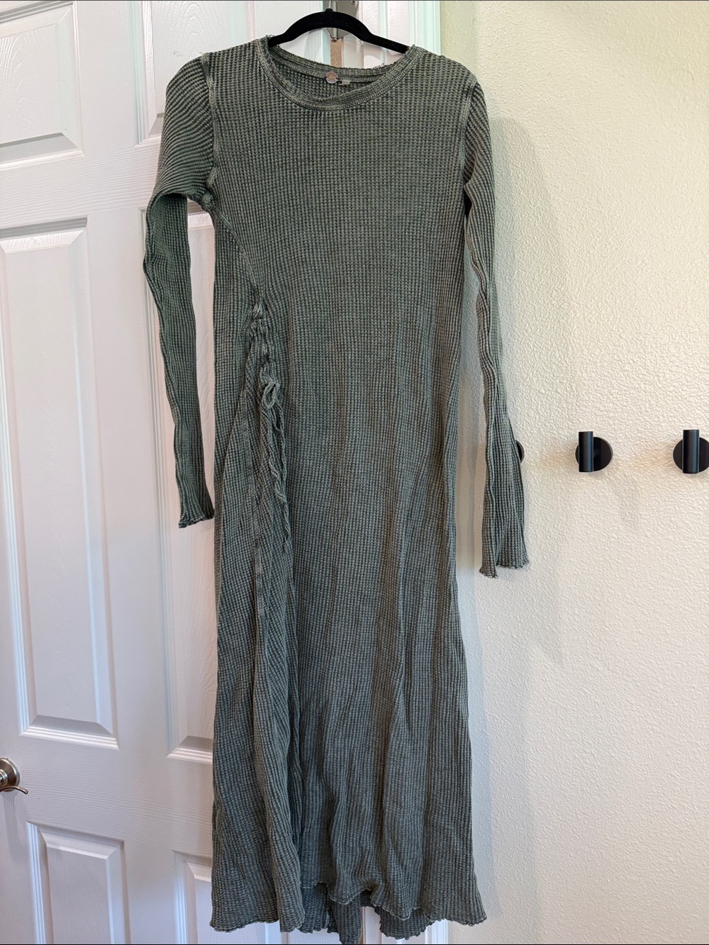 Free People Sage Green Ribbed Long Sleeve Maxi Dress